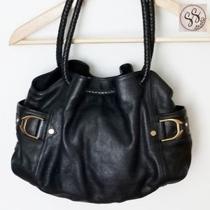Cole Haan Denney black leather saddle shoulder bag